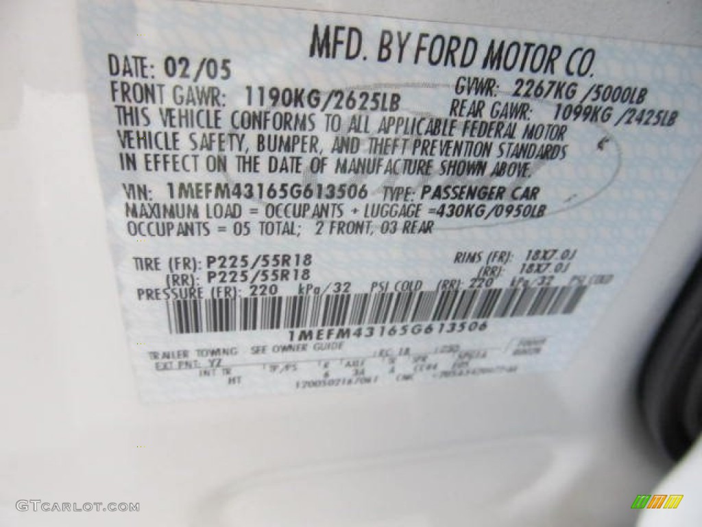 2005 Montego Color Code YZ for Oxford White Photo #84167826