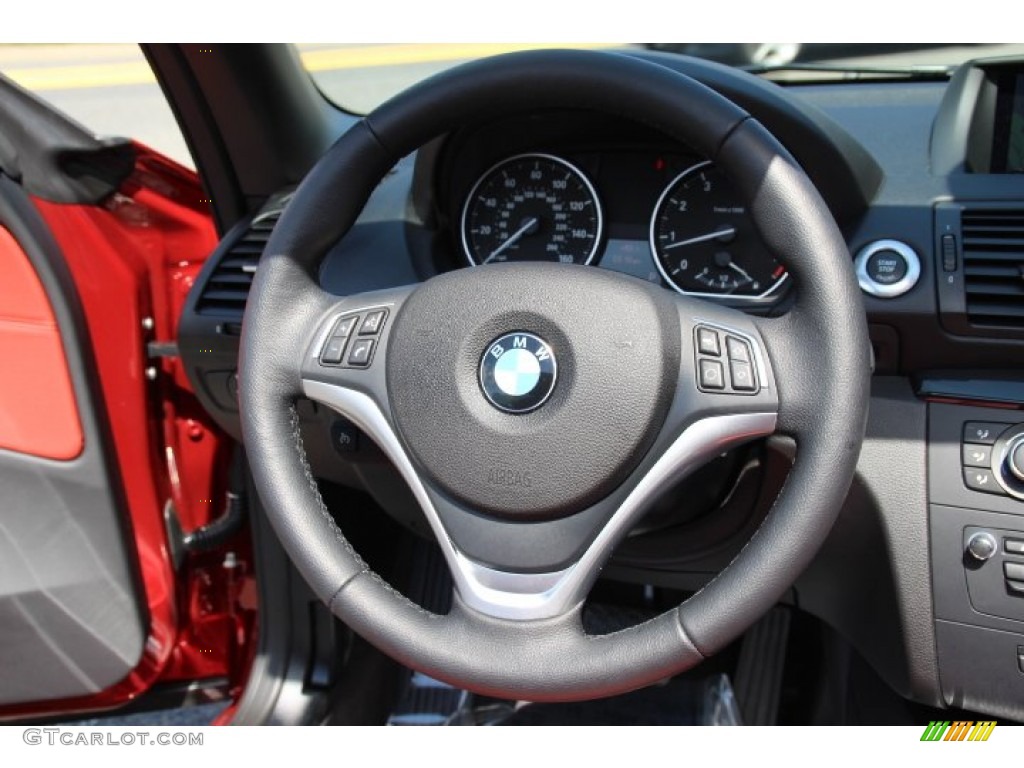 2013 BMW 1 Series 128i Convertible Coral Red Steering Wheel Photo #84182439