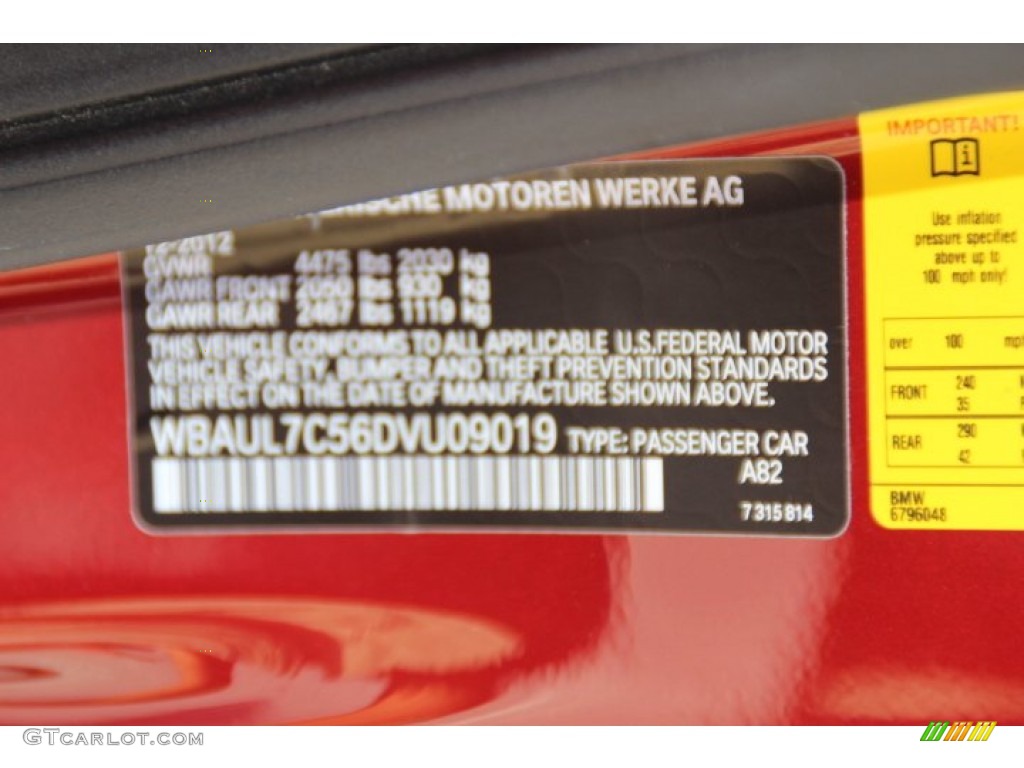 2013 1 Series Color Code A82 for Vermilion Red Metallic Photo #84182652