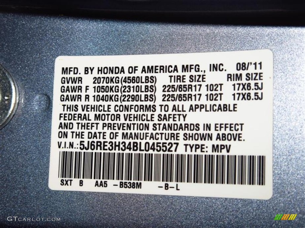 2011 CR-V LX - Glacier Blue Metallic / Gray photo #25