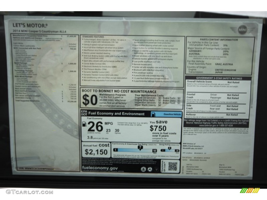 2014 Mini Cooper S Countryman All4 AWD Window Sticker Photos