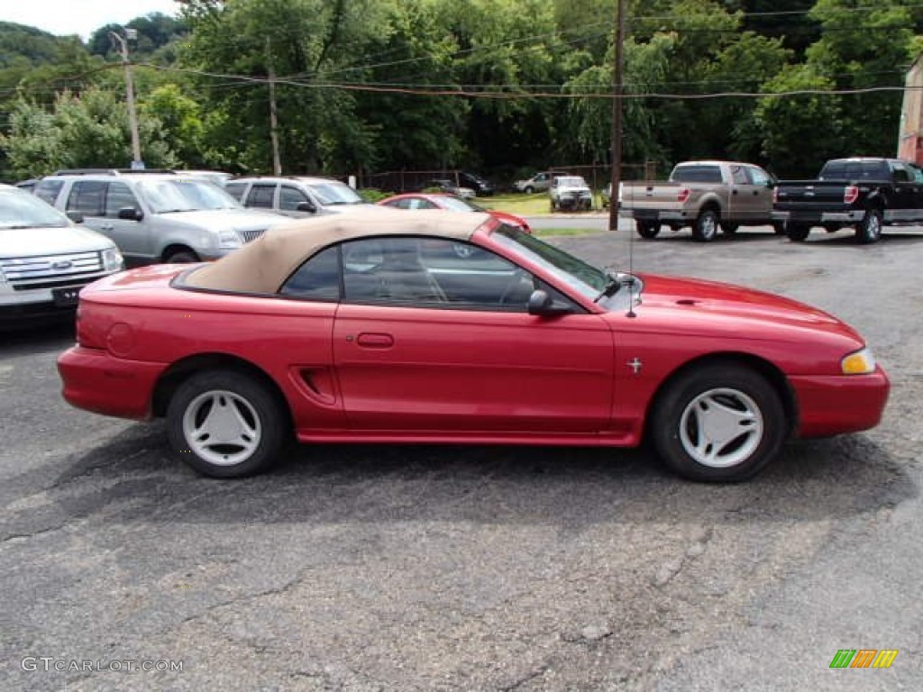 1996 Mustang V6 Convertible - Laser Red Metallic / Beige photo #1