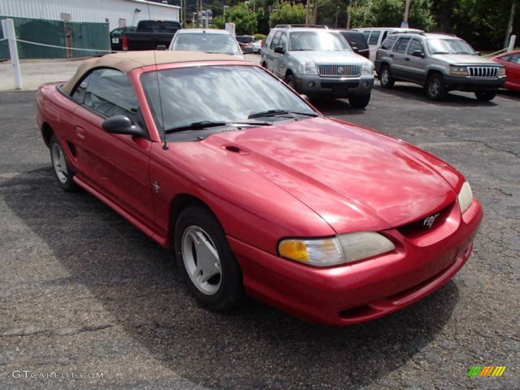 1996 Mustang V6 Convertible - Laser Red Metallic / Beige photo #2
