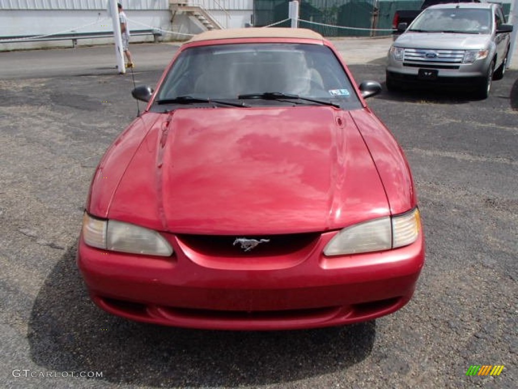 1996 Mustang V6 Convertible - Laser Red Metallic / Beige photo #3