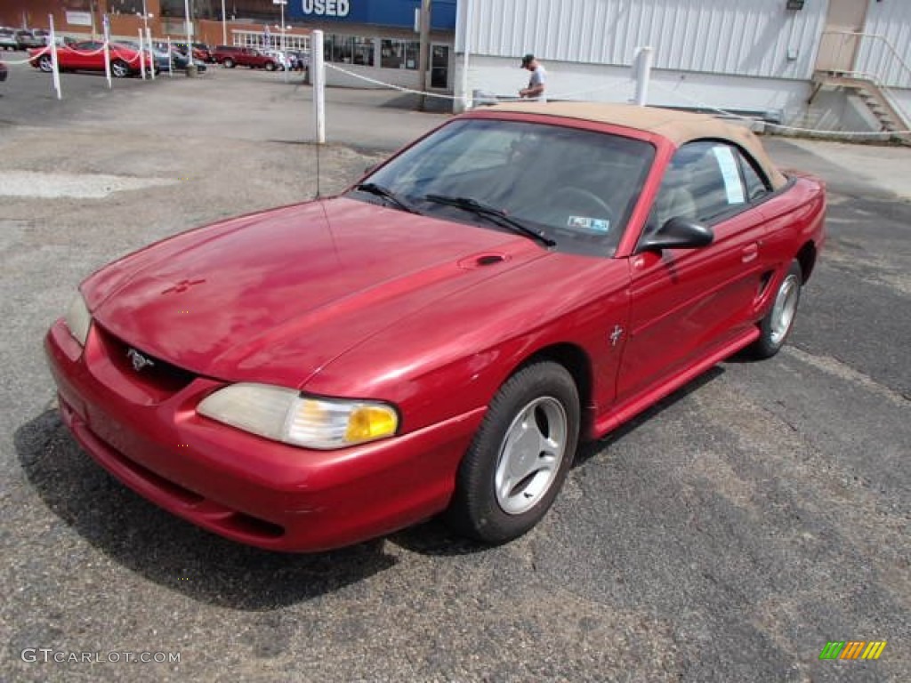 1996 Mustang V6 Convertible - Laser Red Metallic / Beige photo #4