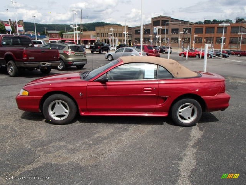 1996 Mustang V6 Convertible - Laser Red Metallic / Beige photo #5