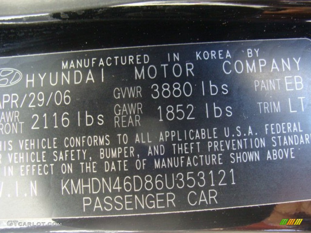2006 Elantra GLS Sedan - Ebony Black / Gray photo #28