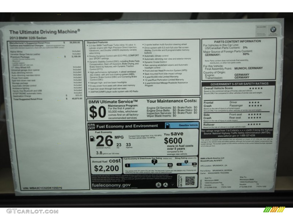 2013 3 Series 328i Sedan - Alpine White / Venetian Beige photo #31