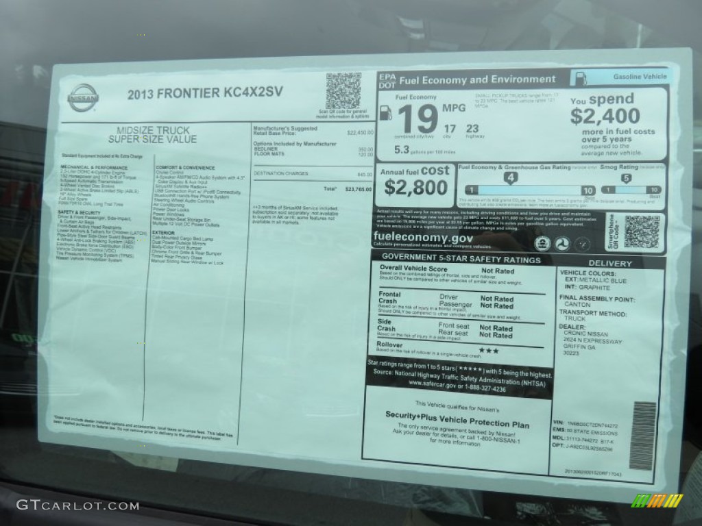 2013 Nissan Frontier SV King Cab Window Sticker Photo #84250853