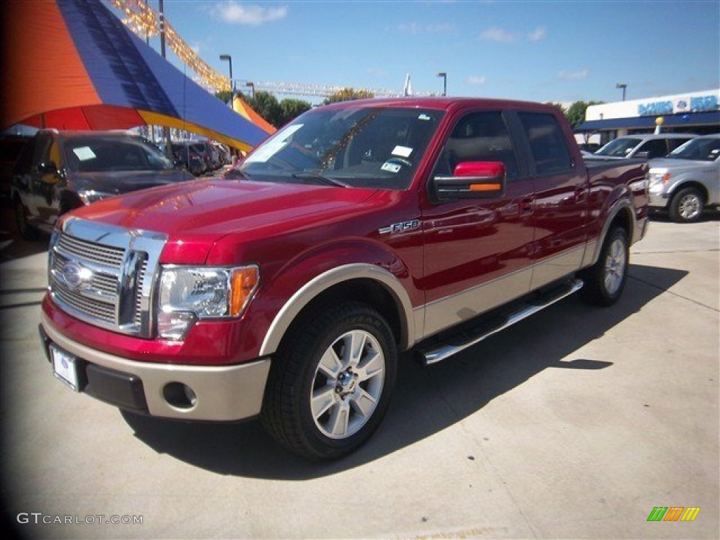 2010 F150 Lariat SuperCrew - Red Candy Metallic / Tan photo #2