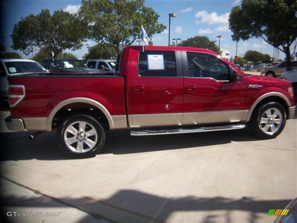 2010 F150 Lariat SuperCrew - Red Candy Metallic / Tan photo #7