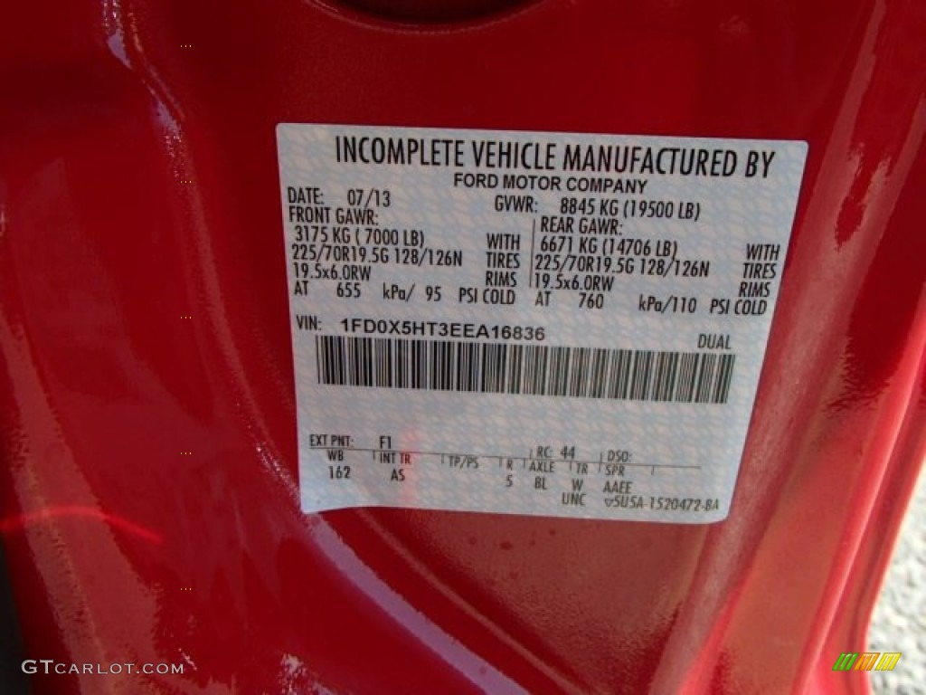 2014 F550 Super Duty Color Code F1 for Vermillion Red Photo #84301623
