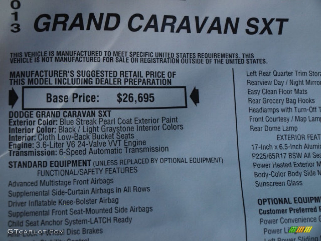 2013 Grand Caravan SXT - Blue Streak Pearl / Black/Light Graystone photo #8
