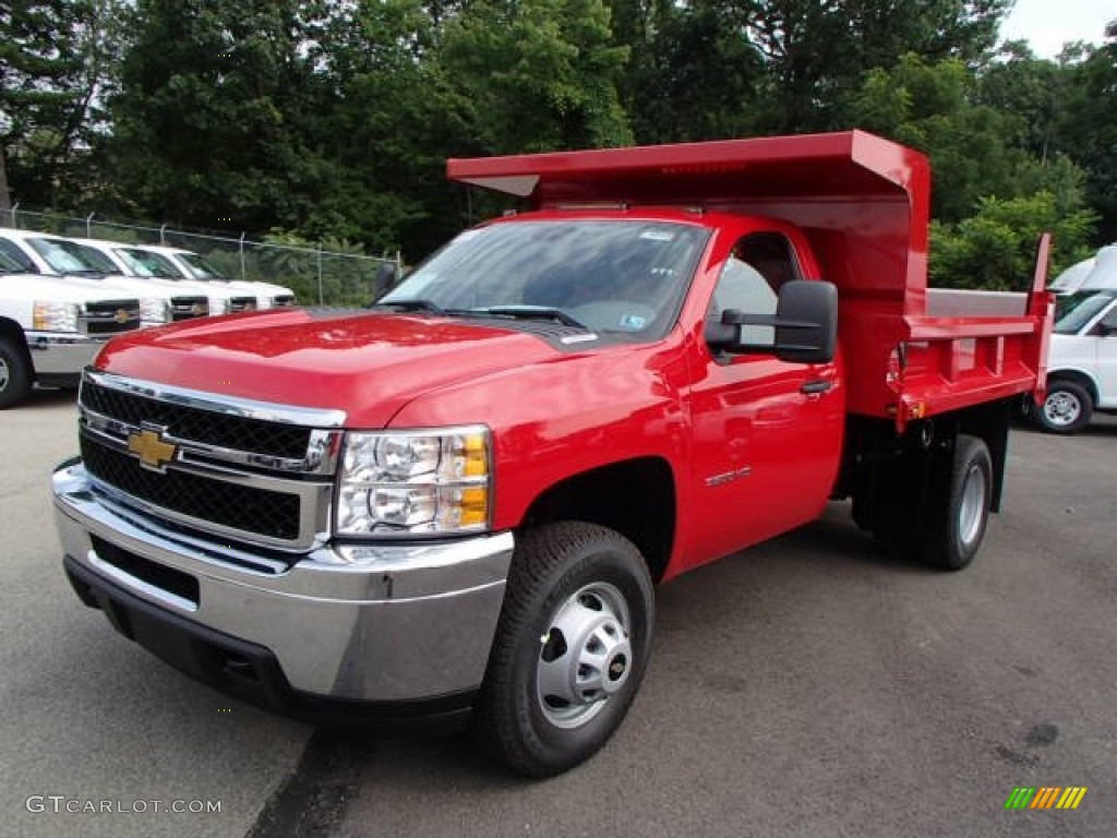 Victory Red 2014 Chevrolet Silverado 3500HD WT Regular Cab 4x4 Dump Truck Exterior Photo #84328380
