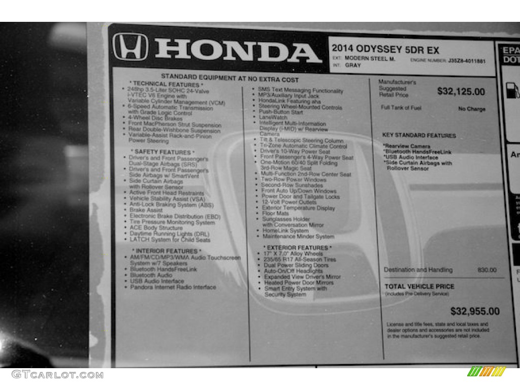 2014 Honda Odyssey EX Window Sticker Photo #84329701