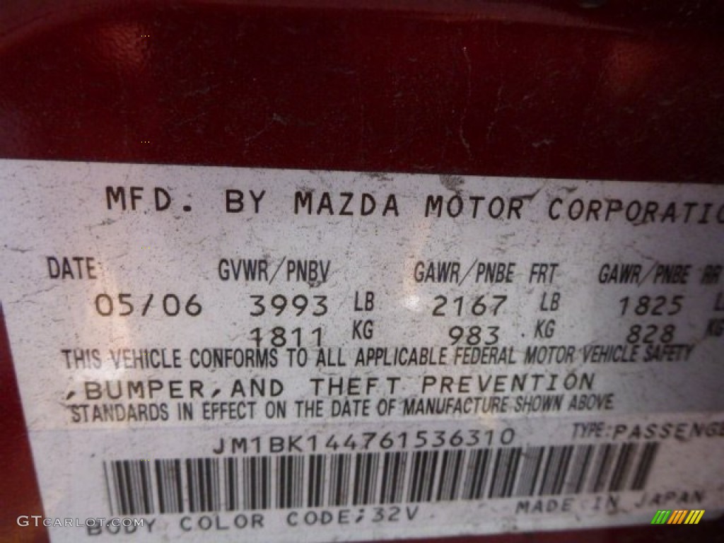 2006 Mazda MAZDA3 s Hatchback Color Code Photos
