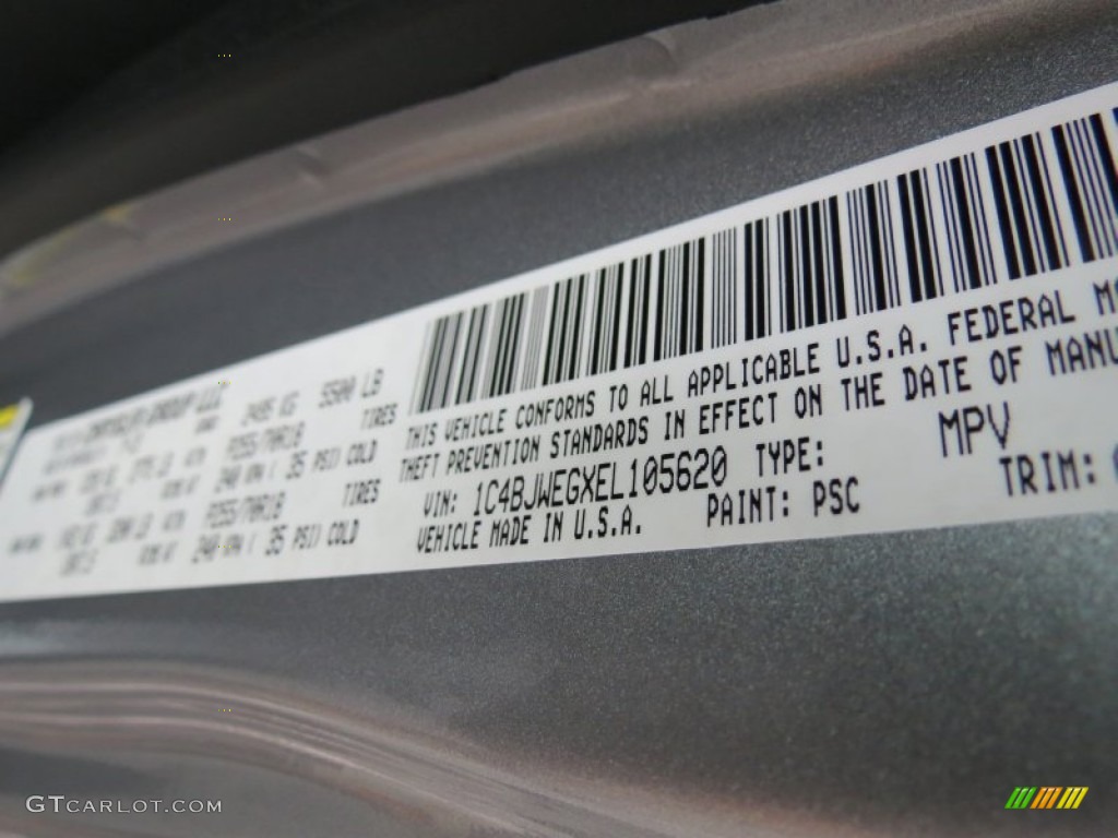 2014 Wrangler Unlimited Color Code PSC for Billet Silver Metallic Photo #84342771