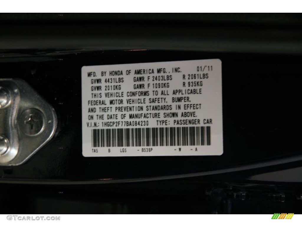 2011 Accord Color Code B536P for Royal Blue Pearl Photo #84347049