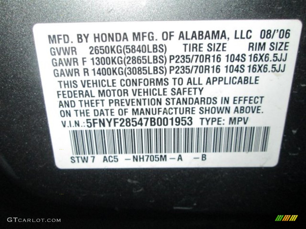 2007 Pilot EX-L - Nimbus Gray Metallic / Gray photo #8