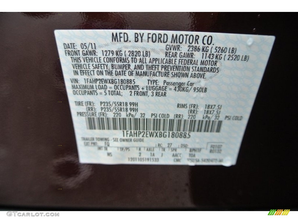 2011 Taurus SEL - Bordeaux Reserve Red / Light Stone photo #8