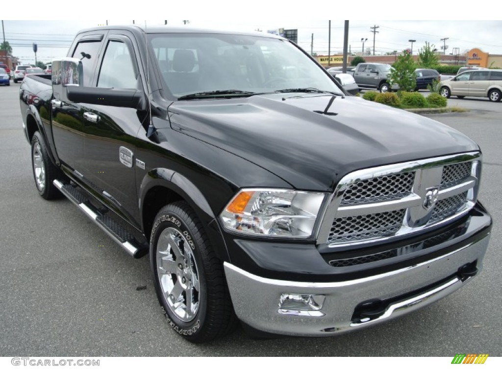 2012 Ram 1500 Laramie Longhorn Crew Cab 4x4 - Black / Light Pebble Beige/Bark Brown photo #2