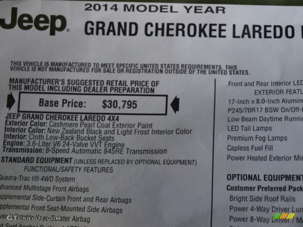 2014 Grand Cherokee Laredo 4x4 - Cashmere Pearl / New Zealand Black/Light Frost photo #8