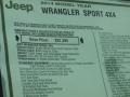 2014 Jeep Wrangler Sport S 4x4 Window Sticker