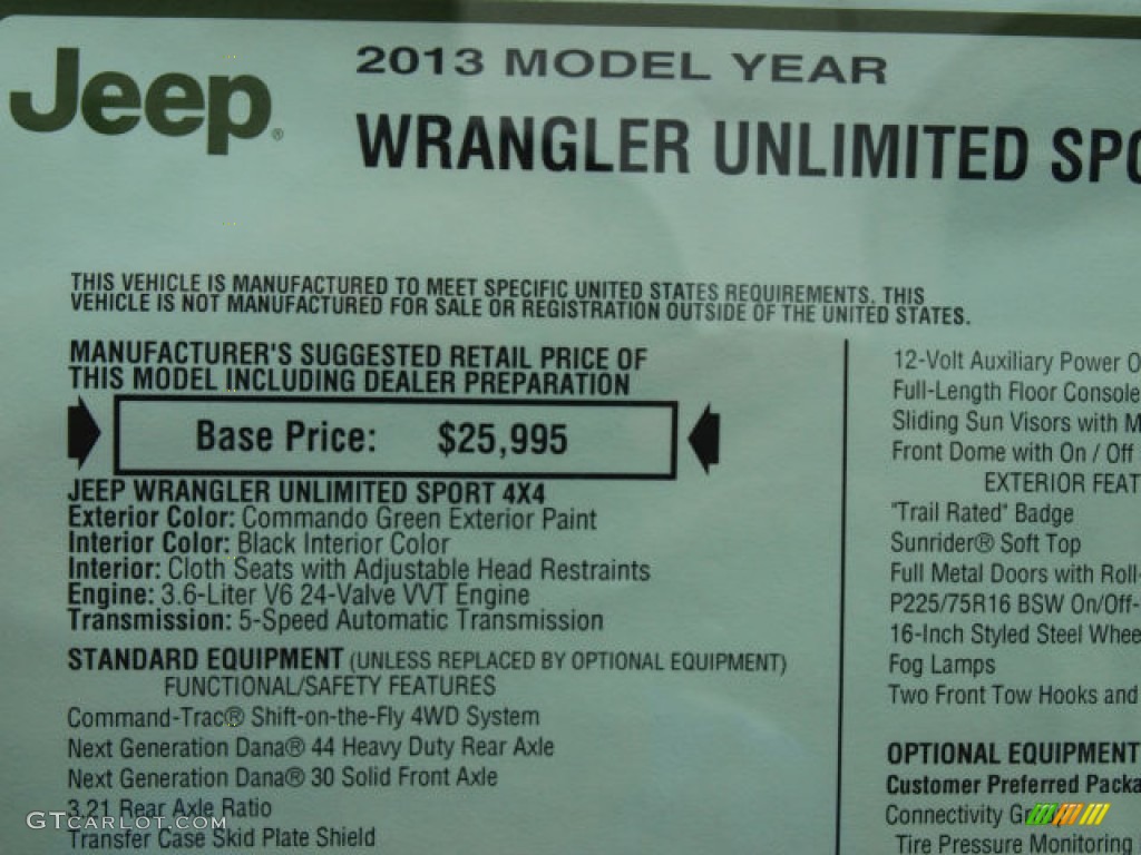 2013 Wrangler Unlimited Sport 4x4 - Commando Green / Black photo #8