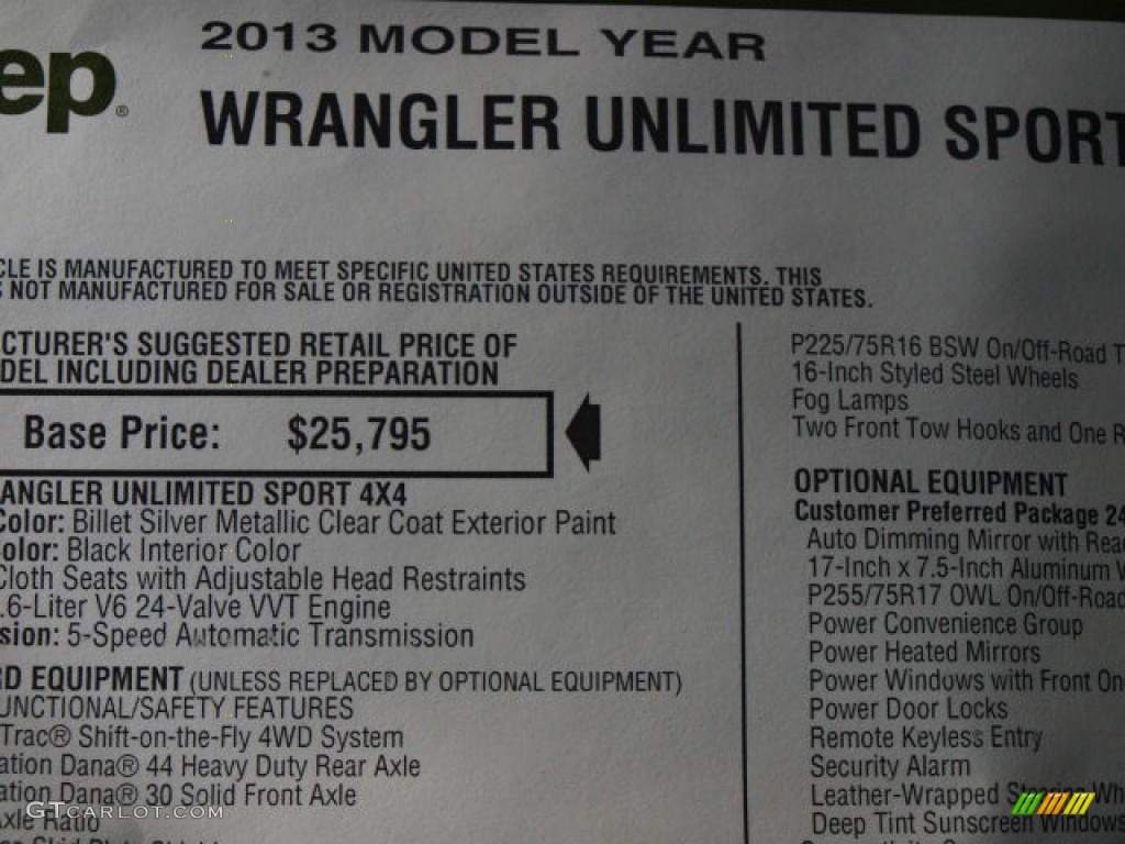 2013 Wrangler Unlimited Sport S 4x4 - Billet Silver Metallic / Black photo #8