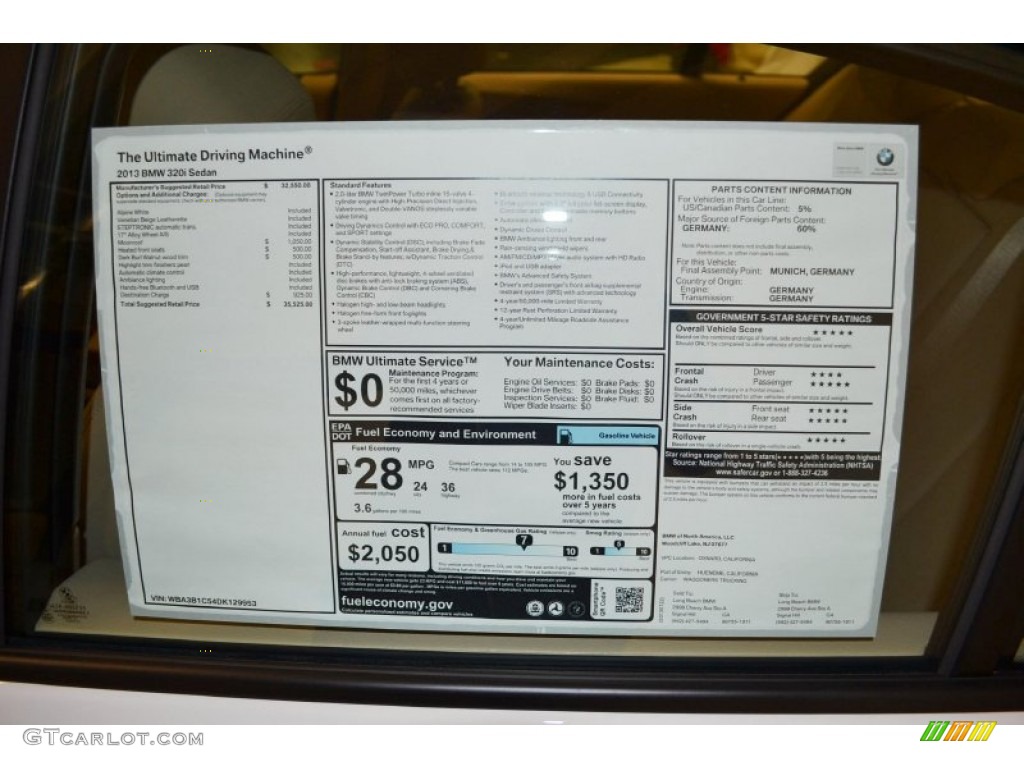 2013 3 Series 320i Sedan - Alpine White / Venetian Beige photo #5