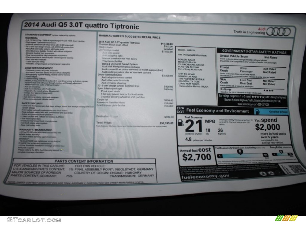2014 Audi Q5 3.0 TFSI quattro Window Sticker Photo #84364946