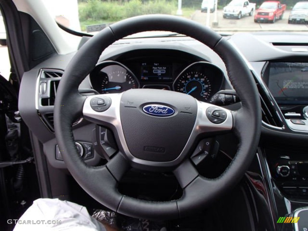 2014 Ford Escape Titanium 1.6L EcoBoost 4WD Charcoal Black Steering Wheel Photo #84366108