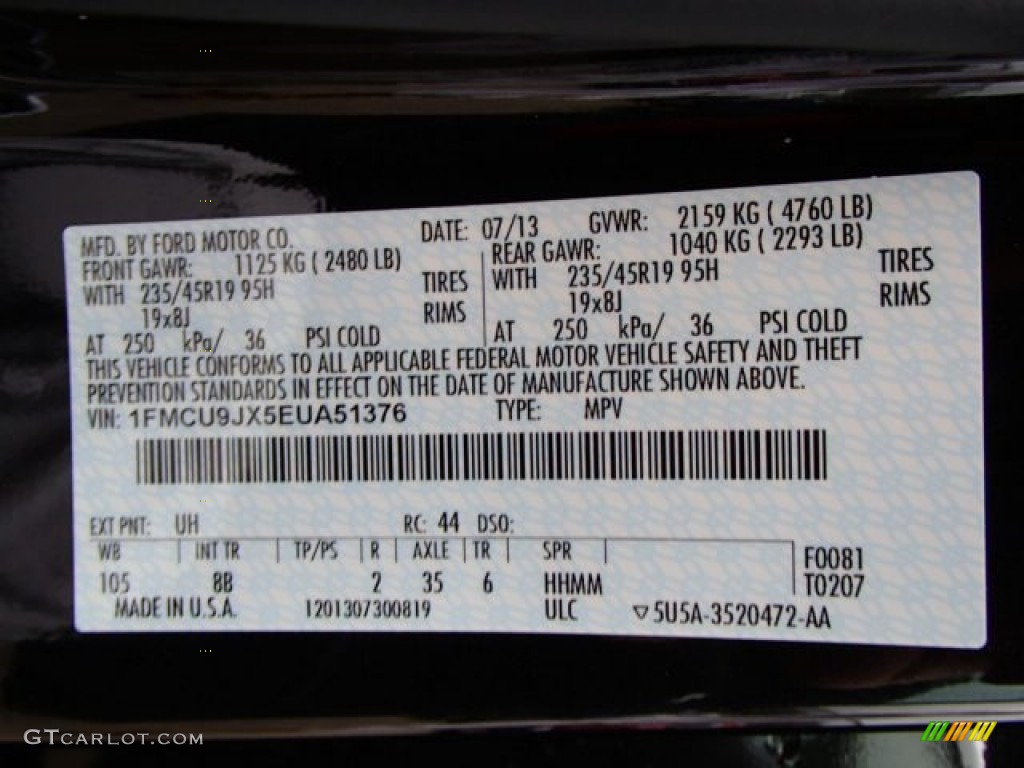 2014 Escape Color Code UH for Tuxedo Black Photo #84366132