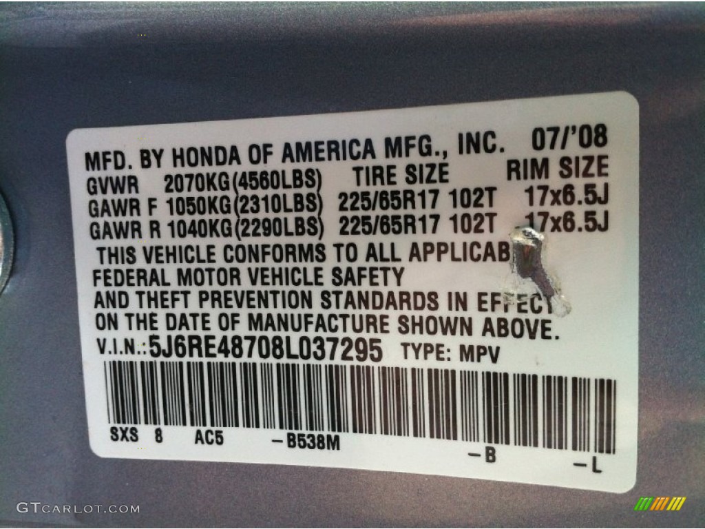 2008 CR-V EX-L 4WD - Glacier Blue Metallic / Gray photo #11