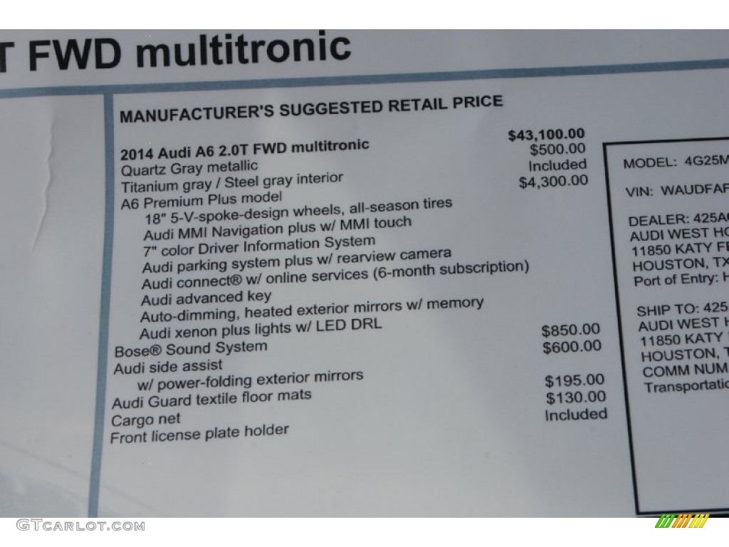 2014 Audi A6 2.0T Sedan Window Sticker Photo #84375474