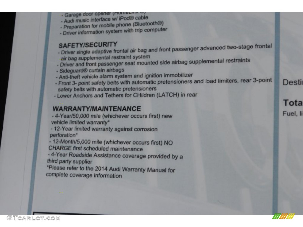 2014 Audi A4 2.0T quattro Sedan Window Sticker Photo #84380647