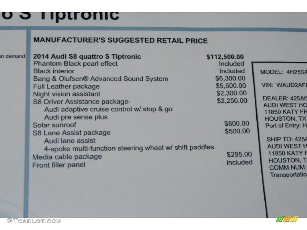 2014 Audi S8 quattro S Window Sticker Photo #84383331