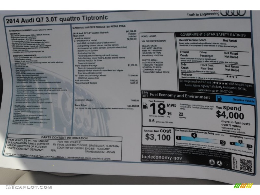 2014 Audi Q7 3.0 TFSI quattro Window Sticker Photo #84385794