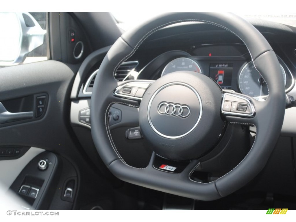 2014 Audi S4 Prestige 3.0 TFSI quattro Black/Lunar Silver Steering Wheel Photo #84387357