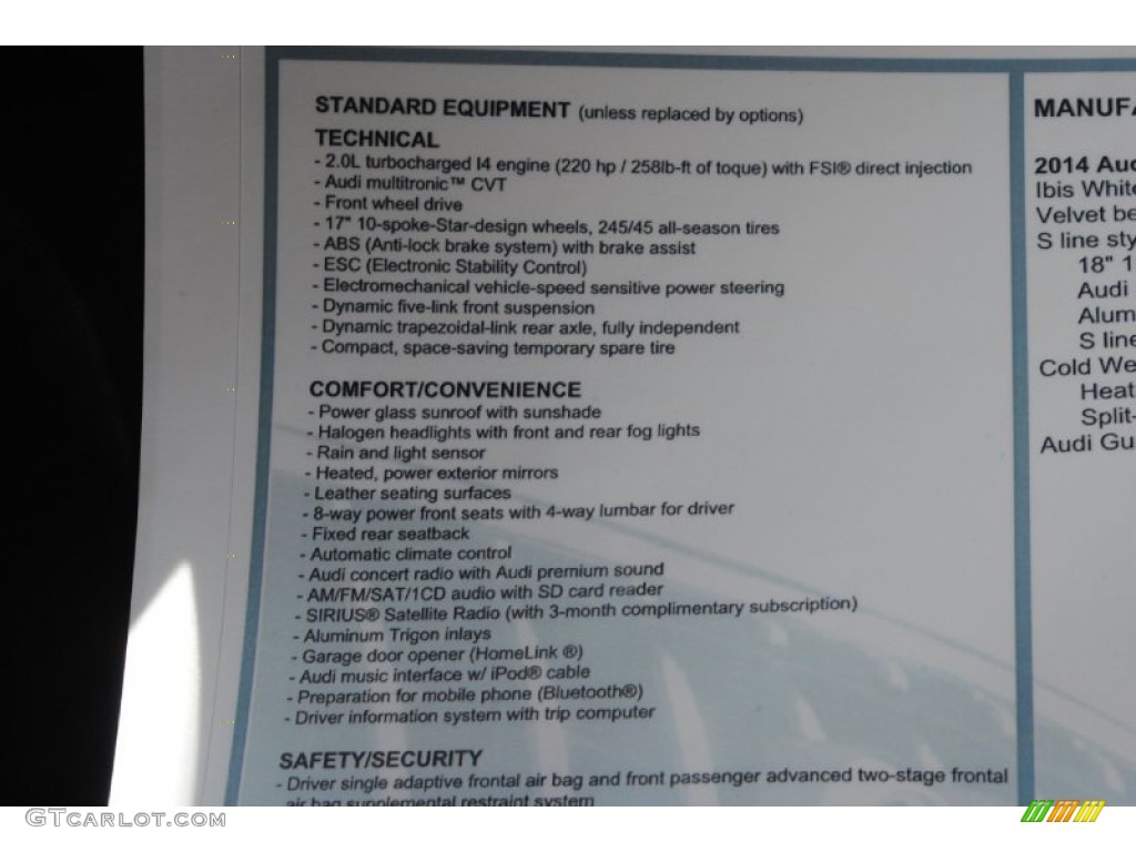 2014 Audi A4 2.0T Sedan Window Sticker Photo #84387717