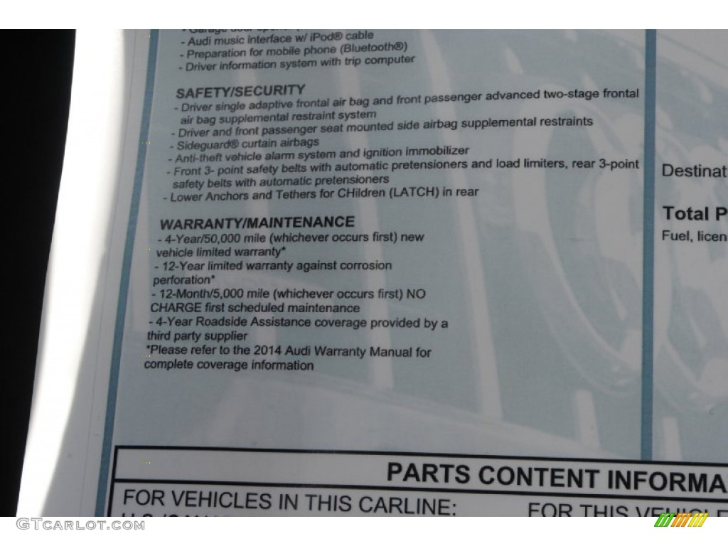 2014 Audi A4 2.0T Sedan Window Sticker Photo #84387738