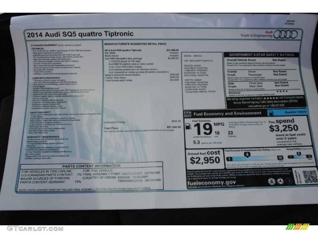 2014 Audi SQ5 Premium plus 3.0 TFSI quattro Window Sticker Photo #84389232