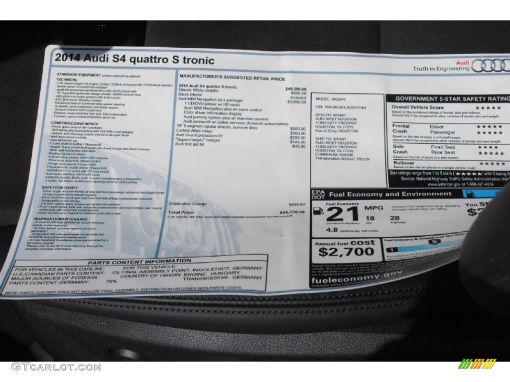 2014 Audi S4 Premium plus 3.0 TFSI quattro Window Sticker Photo #84391017