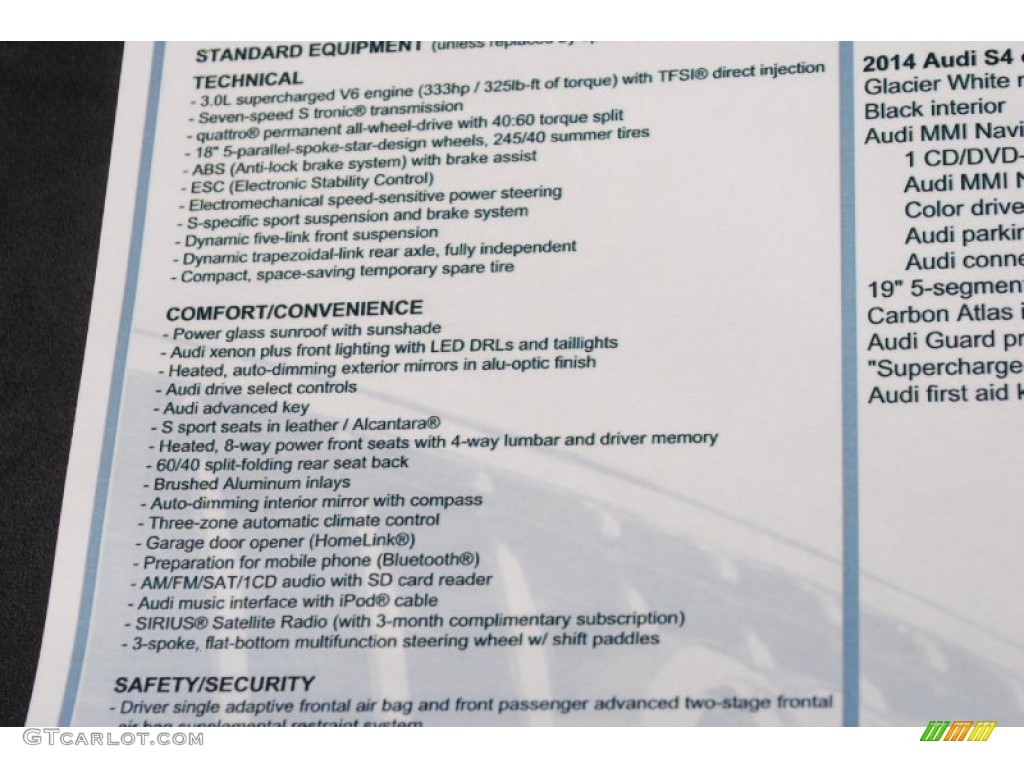 2014 Audi S4 Premium plus 3.0 TFSI quattro Window Sticker Photo #84391065