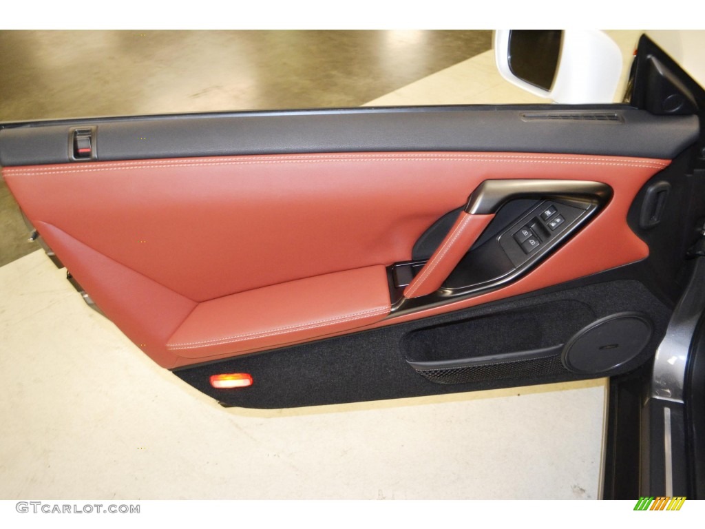 2014 Nissan GT-R Premium Red Amber Semi-Aniline Leather Door Panel Photo #84394350