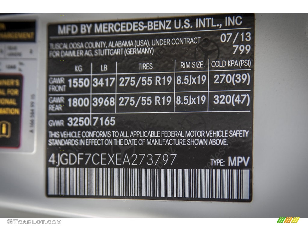 2014 GL Color Code 799 for Diamond White Metallic Photo #84408299