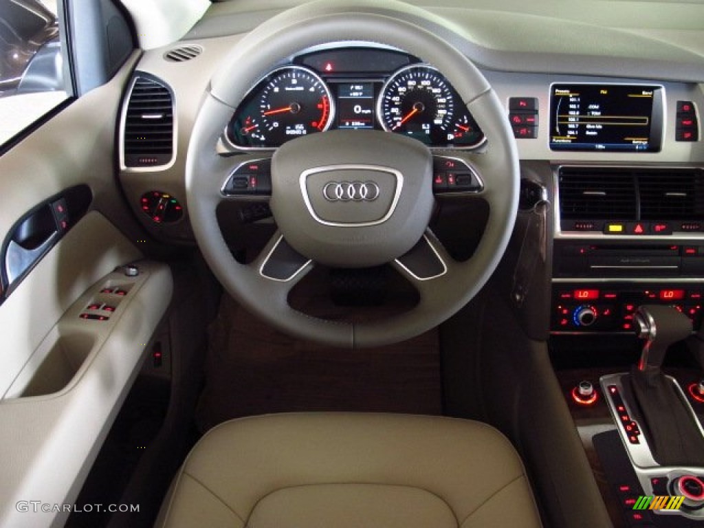 2014 Audi Q7 3.0 TDI quattro Cardamom Beige Steering Wheel Photo #84416765