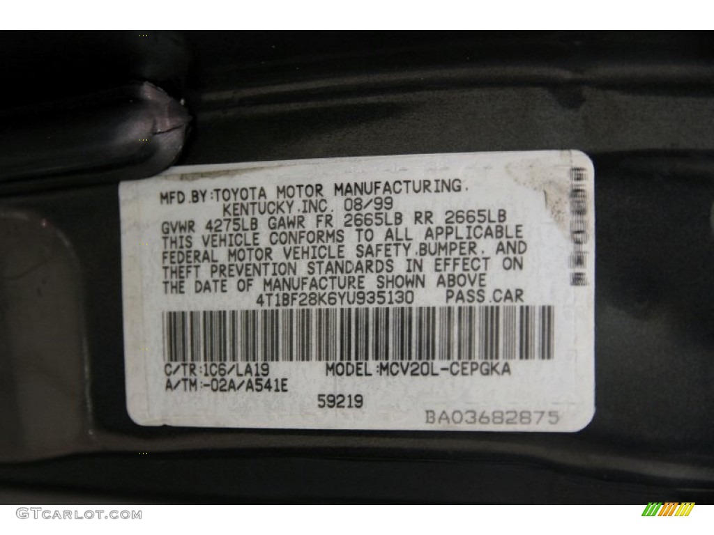 2000 Camry XLE V6 - Graphite Gray Pearl / Gray photo #24