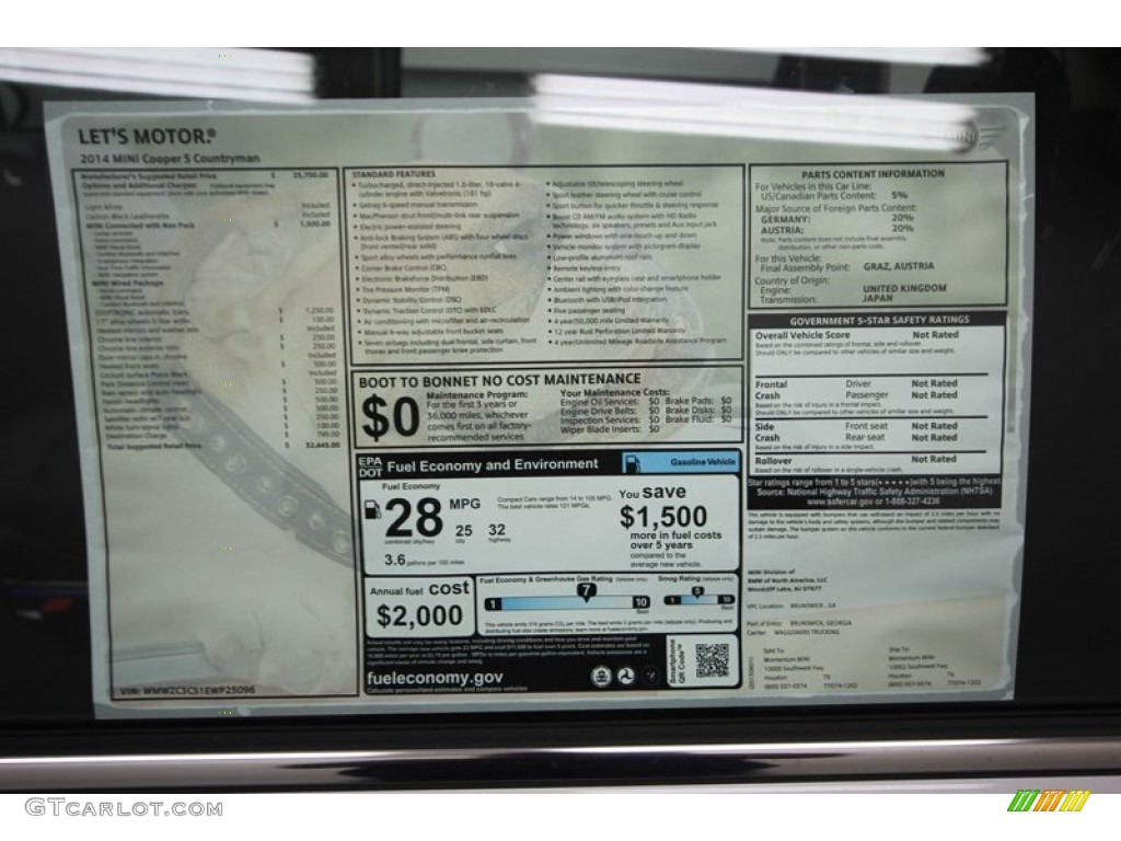 2014 Mini Cooper S Countryman Window Sticker Photo #84426263