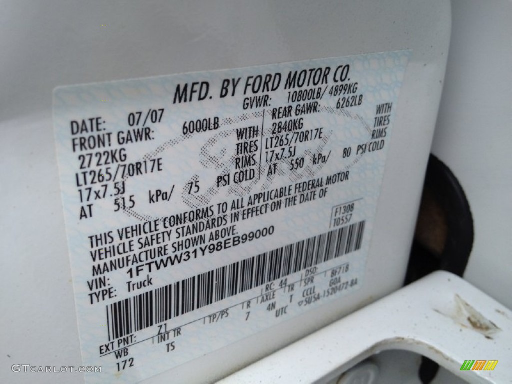 2008 Ford F350 Super Duty XL Crew Cab 4x4 Color Code Photos